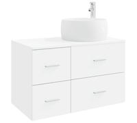 KTHLBRH Set Mobili Bagno 2 Pezzi Bianco Legno Ingegnerizzato con Lavandino | 3 cassetti, montaggio richiesto, punte trapano incluse, stoccaggio ampio, design minimalista, 36,55 kg