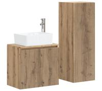 KTHLBRH Set Mobili Bagno 2 Pezzi Rovere Artigianale con Lavabo e Rubinetto, | Legno ingegnerizzato, porta reversibile, 2 ripiani, installazione a parete, punte forare incluse
