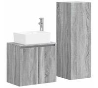KTHLBRH Set Mobili Bagno 2 Pezzi Sonoma Grigio, Mobile Lavabo e Armadietto | Porta reversibile, personalizzazione lavabo, 2 ripiani, montaggio a parete, design minimalista