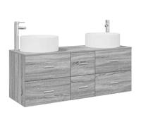 KTHLBRH Set Mobili Bagno 3 Pezzi Sonoma Grigio Legno Ingegnerizzato | 6 cassetti, montaggio a parete, personalizzazione lavabo, maniglie argento, uso interno