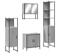 KTHLBRH Set Mobili Bagno 4 pz Grigio Sonoma Legno Multistrato | Specchio vetro,montaggio a parete,acciaio verniciato a polvere,design salvaspazio,apertura sifone 8 x 20 cm