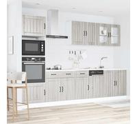 KTHLBRH Set Mobili Cucina 7 Pezzi Kalmar Grigio Sonoma | Legno multistrato e vetro, 3 basi 2 pensili 1 armadio, piedini regolabili, facile pulizia