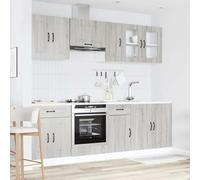 KTHLBRH Set Mobili Cucina 8 Pezzi Kalmar Grigio Sonoma | Legno multistrato e vetro, base lavello 80x46x81,5 cm, mobile con vetro, piedini regolabili