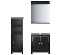 KTHLBRH Set Mobili da Bagno 3 pz BERG Nero in Legno Massello di Pino | Specchio vanità a parete, mobile sottolavabo 60 x 34 x 59 cm, apertura sifone 20 x 6 cm, verniciatura UV, legno multistrato,