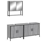 KTHLBRH Set Mobili da Bagno 3 pz Grigio Sonoma in Legno Multistrato | Mobile sottolavabo 80/60 x 30 x 60 cm, mobile a specchio 60 x 16 x 60 cm, apertura sifone 8 x 20 cm, fissaggio a parete