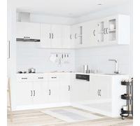 KTHLBRH Set Mobili da Cucina 11 Pezzi Kalmar Bianco Lucido | Legno multistrato e vetro, piedini regolabili, facile pulizia, base lavello 80 cm inclusa