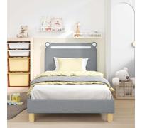 KTHLBRH Struttura Letto Bambini con Testata Grigio Chiaro 80 x 200 cm | Base a Doghe in Legno Ingegnerizzato, Design Profilo Basso, Facile Montaggio, Supporto 140 kg