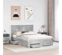 KTHLBRH Struttura Letto con Testiera Grigio Cemento 135x190 cm | Legno Ingegnerizzato Robusto, Design Minimalista, Contenitore Integrato, Camera Matrimoniale
