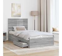 KTHLBRH Struttura Letto con Testiera Grigio Sonoma 100 x 200 cm | Legno Ingegnerizzato Robusto, Design Moderno, Contenitore Integrato, Camera Da Letto