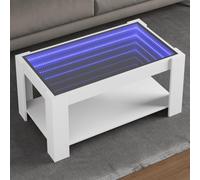 KTHLBRH Tavolino da caffè con LED in legno di ingegneria bianco Tavolino da caffè LED con specchio infinito e luci RGB, mobile ausiliario per soggiorno, 93 x 53 x 45 cm