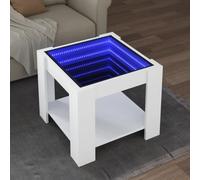 KTHLBRH Tavolino da caffè con LED in legno di ingegneria bianco Tavolino da caffè LED con specchio infinito e luci RGB, mobile ausiliario per soggiorno, 53 x 53 x 45 cm