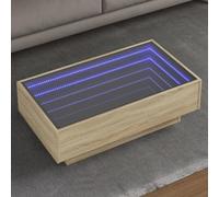 KTHLBRH Tavolino da caffè e LED in legno ingegneria rovere Sonoma Tavolino LED Infinity con specchio e luci RGB, Molteplici usi 90 x 50 x 30 cm