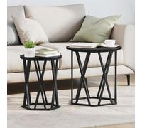 KTHLBRH Tavolino da Caffè Esagonale in Legno e Metallo Nero Opaco con Design Geometrico Moderno per Soggiorno Minimalista - 45 cm Larghezza, 50 cm Altezza, Superficie Liscia