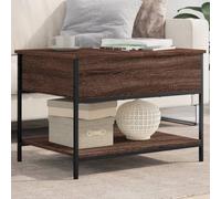 KTHLBRH Tavolino da caffè in legno ingegneria metallo marrone rovere tavolino con stoccaggio e gambe regolabili per soggiorno, 70 x 50 x 50 cm