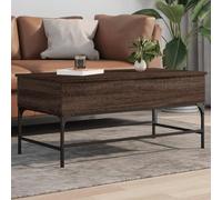 KTHLBRH Tavolino da caffè in legno ingegneria metallo rovere marrone tavolino con stoccaggio e gambe regolabili per soggiorno, 100 x 50 x 45 cm