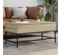 KTHLBRH Tavolino da caffè in legno ingegneria metallo rovere Sonoma tavolino con stoccaggio e gambe regolabili per soggiorno, 100 x 50 x 45 cm