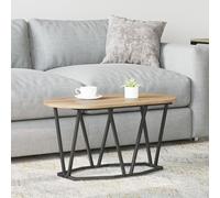 KTHLBRH Tavolino da Caffè Ovale Moderno in Rovere Massello con Base Geometrica in Acciaio, Finitura Opaca per Soggiorno, Superficie Liscia e Design Minimalista, Ideale per Interni