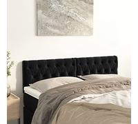 KTHLBRH Testiera Letto 2 Pezzi Velluto Nero 72x7x78/88 cm Design Classico Altezza Regolabile con Gambe in Legno Massello di Larice per Supporto Schiena e Stabilità Strutturale Ideale