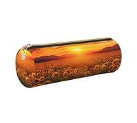 KTHSNSKL Astuccio in pelle con cerniera, portapenne estetico con campo di girasole, tramonto, astuccio per donne e uomini, realizzato a mano, multifunzionale, da viaggio, per il lavoro, l'ufficio, Oro