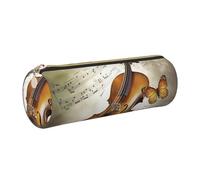 KTHSNSKL Astuccio in pelle con cerniera, portapenne estetico con farfalla e violoncello, per donne e uomini, realizzato a mano, multifunzionale, da viaggio, per il lavoro, l'ufficio, Oro, Taglia unica