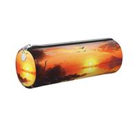 KTHSNSKL Astuccio in pelle con cerniera, portapenne estetico con paesaggio tramonto, per donne e uomini, realizzato a mano, multifunzionale, da viaggio, per cosmetici, per lavoro, ufficio, Argento