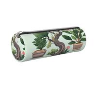 KTHSNSKL Astuccio in pelle con cerniera, portapenne estetico con pianta bonsai, per donne e uomini, realizzato a mano, multifunzionale, da viaggio, per cosmetici, per lavoro, ufficio, Argento, Taglia