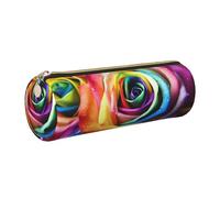KTHSNSKL Astuccio in pelle con cerniera, portapenne estetico con rosa arcobaleno, per donne e uomini, realizzato a mano, multifunzionale, da viaggio, per cosmetici, per lavoro, ufficio, Oro, Taglia