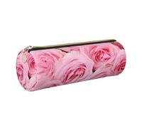 KTHSNSKL Astuccio in pelle con cerniera, portapenne estetico con rose rosa fresche, astuccio per donne e uomini, realizzato a mano, multifunzionale, da viaggio, per cosmetici, per lavoro, ufficio, Oro