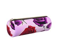 KTHSNSKL Astuccio in pelle con cerniera, portapenne estetico con rose rosse e viola, per donne e uomini, realizzato a mano, multifunzionale, da viaggio, per cosmetici, per lavoro, ufficio, Oro, Taglia