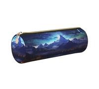 KTHSNSKL Astuccio in pelle con cerniera, portapenne estetico con scena notturna fantasy, per donne e uomini, realizzato a mano, multifunzionale, da viaggio, per cosmetici, lavoro, ufficio, Oro, Taglia