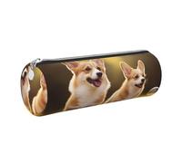 KTHSNSKL Astuccio in pelle con cerniera, portapenne estetico con simpatico cane Corgi, per donne e uomini, realizzato a mano, multifunzionale, da viaggio, per cosmetici, per lavoro, ufficio, Argento