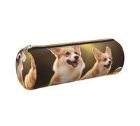 KTHSNSKL Astuccio in pelle con cerniera, portapenne estetico con simpatico cane Corgi, per donne e uomini, realizzato a mano, multifunzionale, da viaggio, per cosmetici, per lavoro, ufficio, Oro