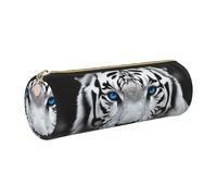 KTHSNSKL Astuccio in pelle con cerniera, portapenne estetico con tigre dagli occhi blu, per donne e uomini, realizzato a mano, multifunzionale, da viaggio, per cosmetici, per lavoro, ufficio, Oro