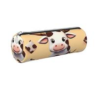 KTHSNSKL Astuccio in pelle con cerniera, portapenne estetico, grazioso astuccio a forma di mucca, per donne e uomini, realizzato a mano, multifunzionale, da viaggio, per cosmetici, per lavoro, ufficio