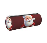 KTHSNSKL Astuccio in pelle con cerniera, portapenne estetico, grazioso astuccio con Babbo Natale, per donne e uomini, realizzato a mano, multifunzionale, da viaggio, per cosmetici, per lavoro, ufficio