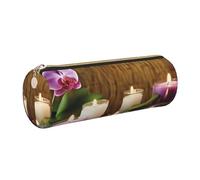 KTHSNSKL Astuccio in pelle con cerniera, portapenne estetico, porta candele e orchidee, per donne e uomini, realizzato a mano, multifunzionale, da viaggio, per cosmetici, per lavoro, ufficio, Oro