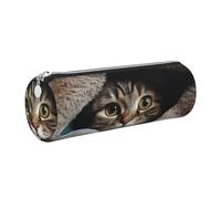 KTHSNSKL Astuccio portapenne in pelle con cerniera, portapenne estetico con gatto sotto la coperta, astuccio per donne e uomini, realizzato a mano, multifunzionale, da viaggio, per il trucco, per