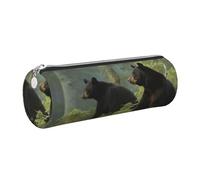 KTHSNSKL Astuccio portapenne in pelle con cerniera, portapenne estetico con orsi neri, astuccio per donne e uomini, realizzato a mano, multifunzionale, da viaggio, per il trucco, per lavoro e ufficio