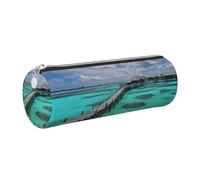 KTHSNSKL Astuccio portapenne in pelle con cerniera, portapenne estetico con paesaggio delle Maldive, per donne e uomini, realizzato a mano, multifunzionale, da viaggio, per cosmetici, per lavoro