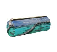 KTHSNSKL Astuccio portapenne in pelle con cerniera, portapenne estetico con paesaggio delle Maldive, per donne e uomini, realizzato a mano, multifunzionale, da viaggio, per cosmetici, per lavoro