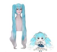 Ktip Up Vocaloid Hatsune Snow Miku Cosplay Wig Gradient Blue 120Cm Long Wavy Synthetic Hair Pelucas With Chip Ponytails Pl-823