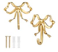 Ktnyl 2 Pezzi Ganci Decorativi da Parete con Fiocco, Ganci a Nodo a Fiocco in Ottone, Couple Dorati per Parete, Gancio a Farfalla Dorato, Farfalle Oro Fiore, Adatto per Cucina, Soggiorno, Bagno