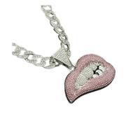 KTREZ - Collana con ciondolo a forma di denti per labbra stereo 3D con catena in vetro da 13 mm con ghiaccio e collane hiphop, gioielli alla moda per uomo e donna, Grande, Metallo