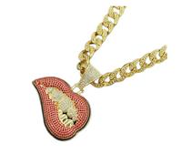 KTREZ - Collana con ciondolo a forma di denti per labbra stereo 3D con catena in vetro da 13 mm con ghiaccio e collane hiphop, gioielli alla moda per uomo e donna, Grande, Metallo