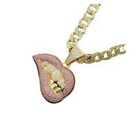 KTREZ - Collana con ciondolo a forma di denti per labbra stereo 3D con catena in vetro da 13 mm con ghiaccio e collane hiphop, gioielli alla moda per uomo e donna, Grande, Metallo