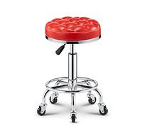 Ktrezs Round Salon Sgabello Rolling Stool Con Ruote Spessore Soft Cuscino Spa Bar Sgabello Per Negozio Chitarra Lab Tattoo Workbench Medico, Sedia Girevole Regolabile red