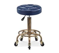 Ktrezs Vintage Round Rolling Sgabello Sedia PU Pelle Altezza Regolabile Negozio Sgabello Girevole Puleggia Lift Drafting Lavoro SPA Salon Sgabelli Con Ruote Sedia Ufficio (blue