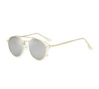 KTUCN Occhiali da sole classici gotici steampunk occhiali da sole uomo donna vintage occhiali rotondi occhiali da guida alla moda UV400,04 trasparenti, argentati, altezza lente: 49 mm