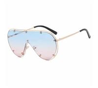 KTUCN Occhiali da sole da donna con montatura in metallo, con decorazione a rivetto, da uomo, per l'estate, per la guida, i viaggi e le feste, UV400, blu e rosa, A