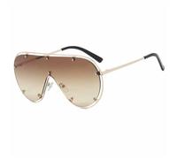 KTUCN Occhiali da sole da donna con montatura in metallo, con decorazione a rivetto, da uomo, per l'estate, per la guida, i viaggi, le feste, UV400, sfumati, color tè, A